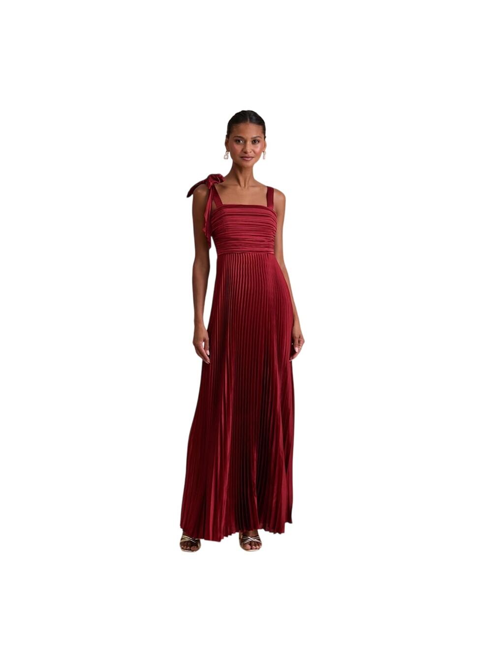 Lulus Gorgeous Purpose Satin Pleated Sleeveless Bow Maxi Dress Red Size XS NWT